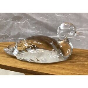 Fenton Glass Clear Glass Mallard Duck Signed Vintage Art Glass Window Decor